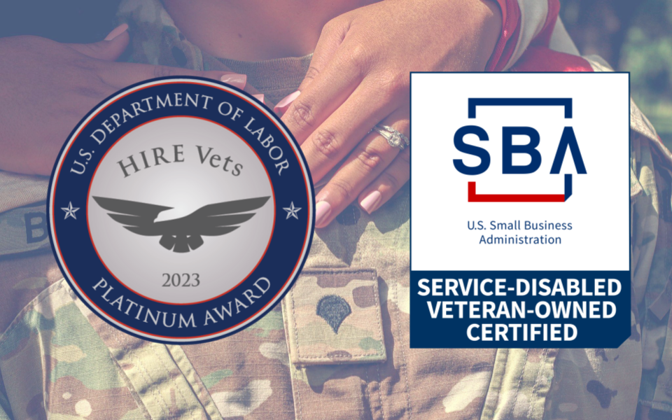 HIRE Vets Platinum Medallion and Small Business Administration's Service-Disabled Veteran-owned Certified logo